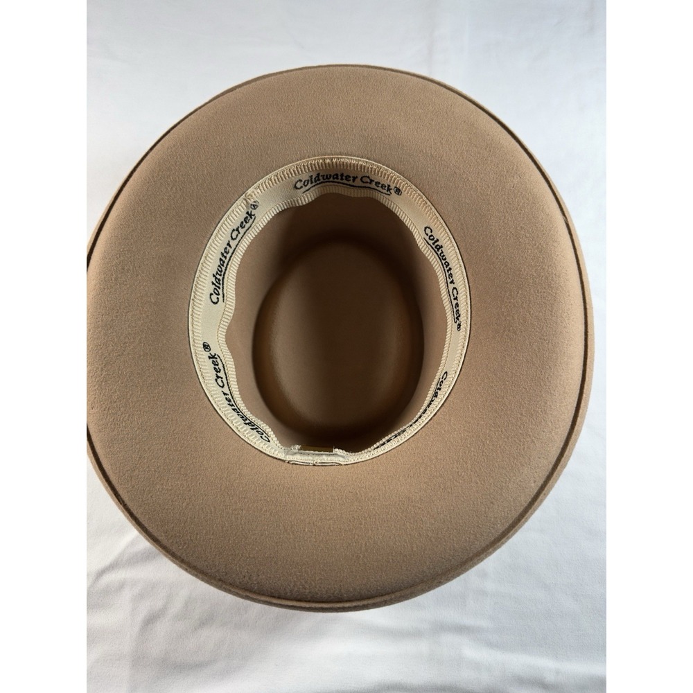 Coldwater Creek Hat Women Wool Fedora Tan Beige Western Beaded Band Vintage - Picture 4 of 6